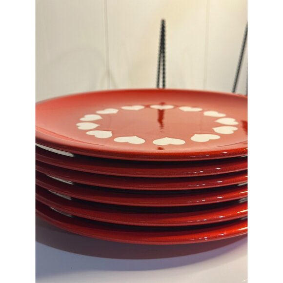 VTG Waechtersbach Red Heart Dinner Plates | Set of 6 Earthenware 10" White Heart - Picture 8 of 8